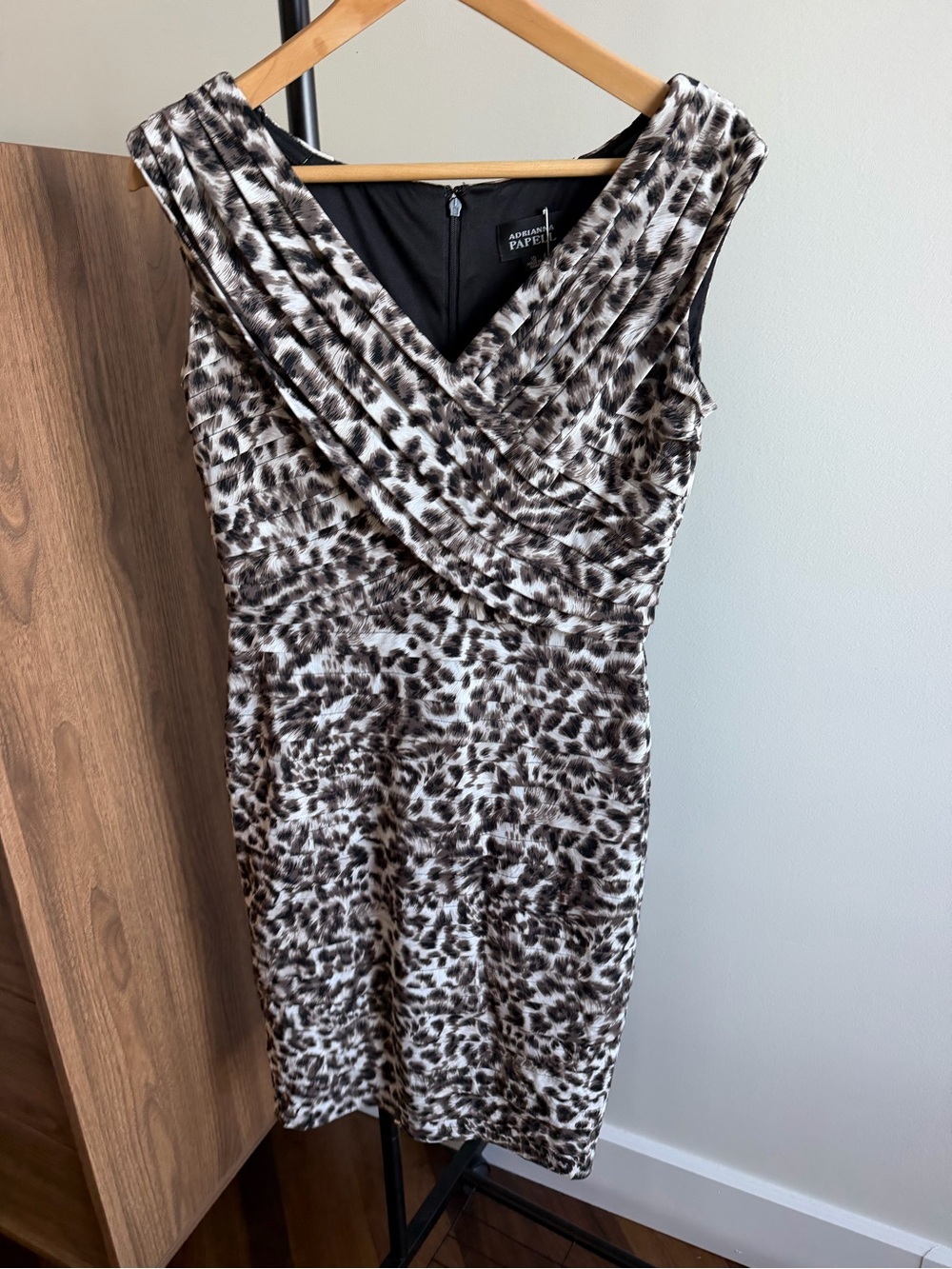 Adrianna Papell Leopard Print Ruched Cocktail Dress Size 10